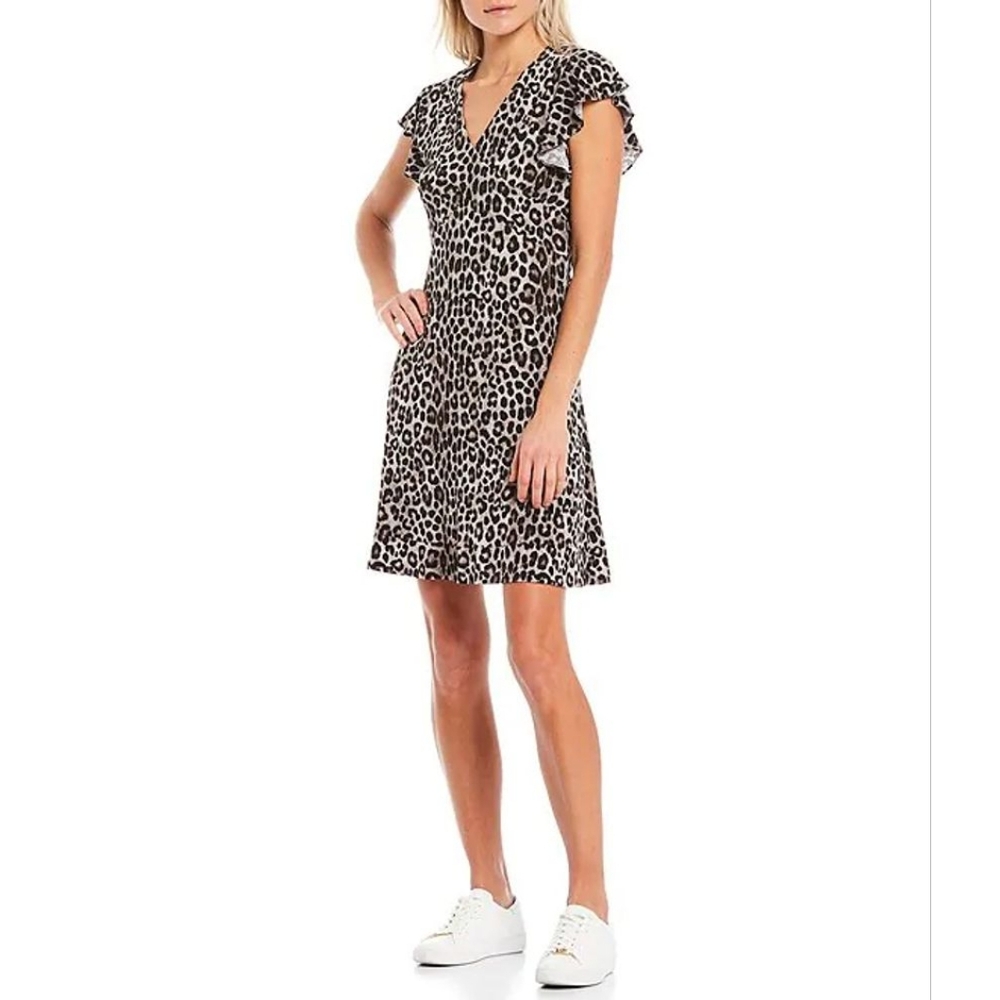 Michael Kors Womens Animal Print Flounce Dress XS